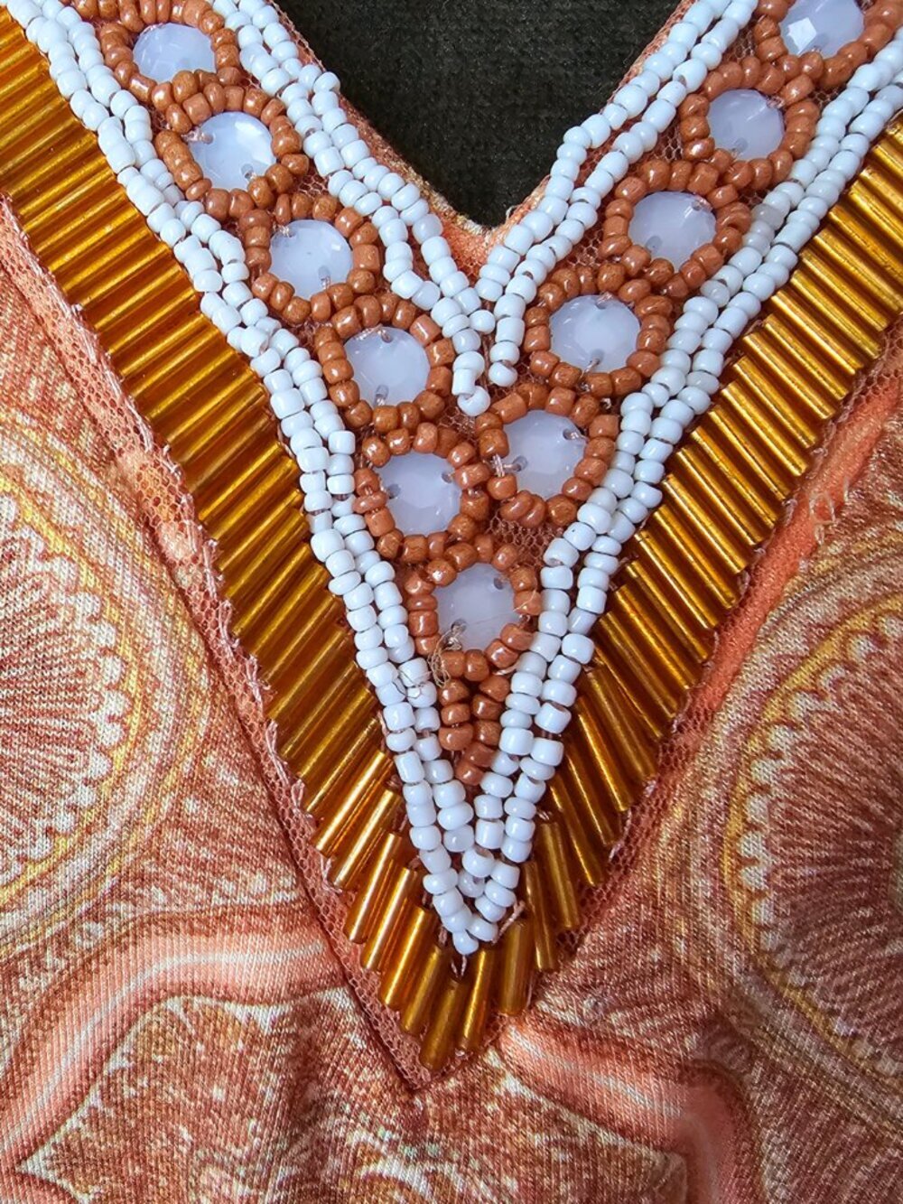 ✨Like New✨ Soft Surroundings Lilia Beaded V-Neck Tunic, Orange/Tan, Size XS - Picture 3 of 5